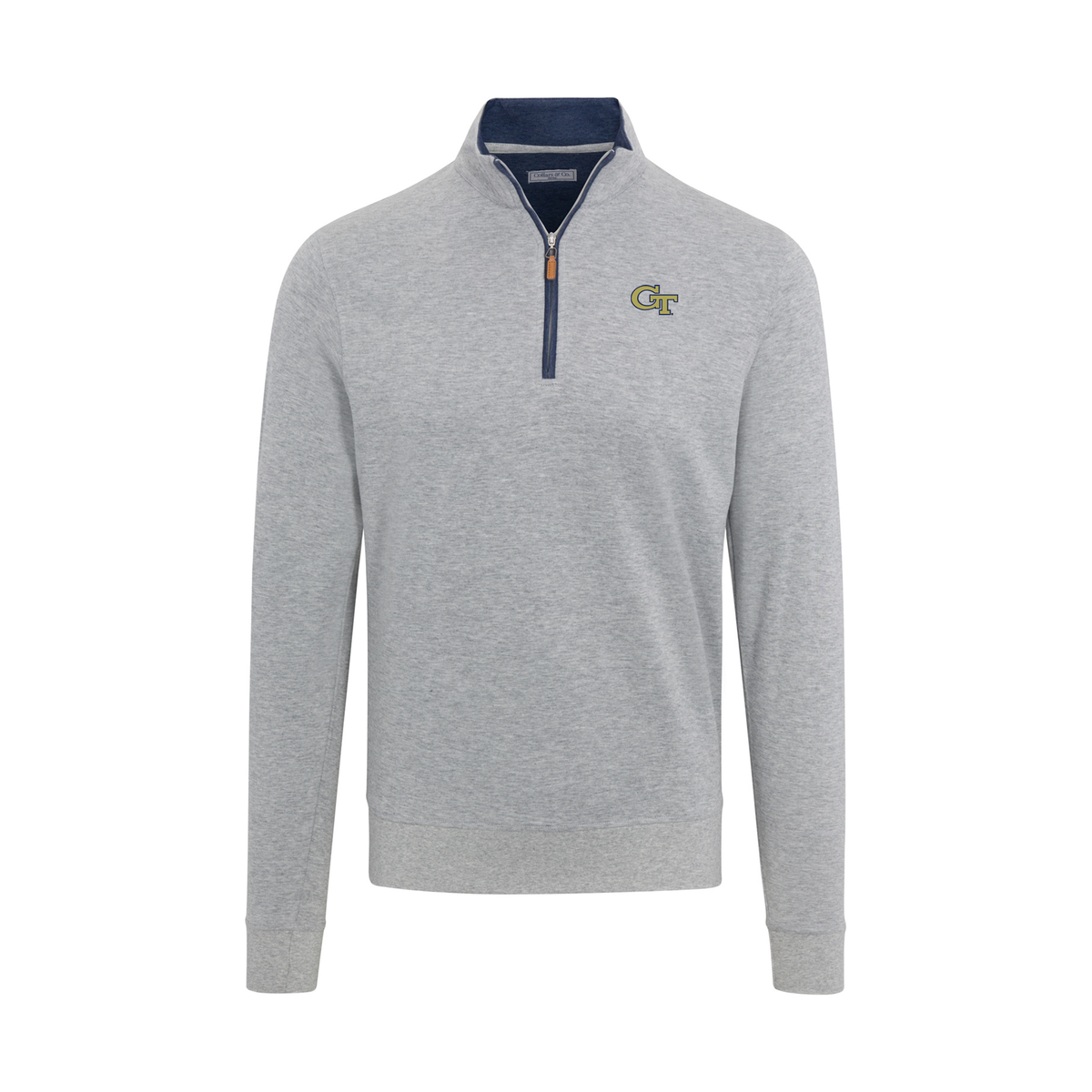 Georgia Tech Heather Cloud Cotton Quarter Zip Pullover Light Grey with Navy Trim