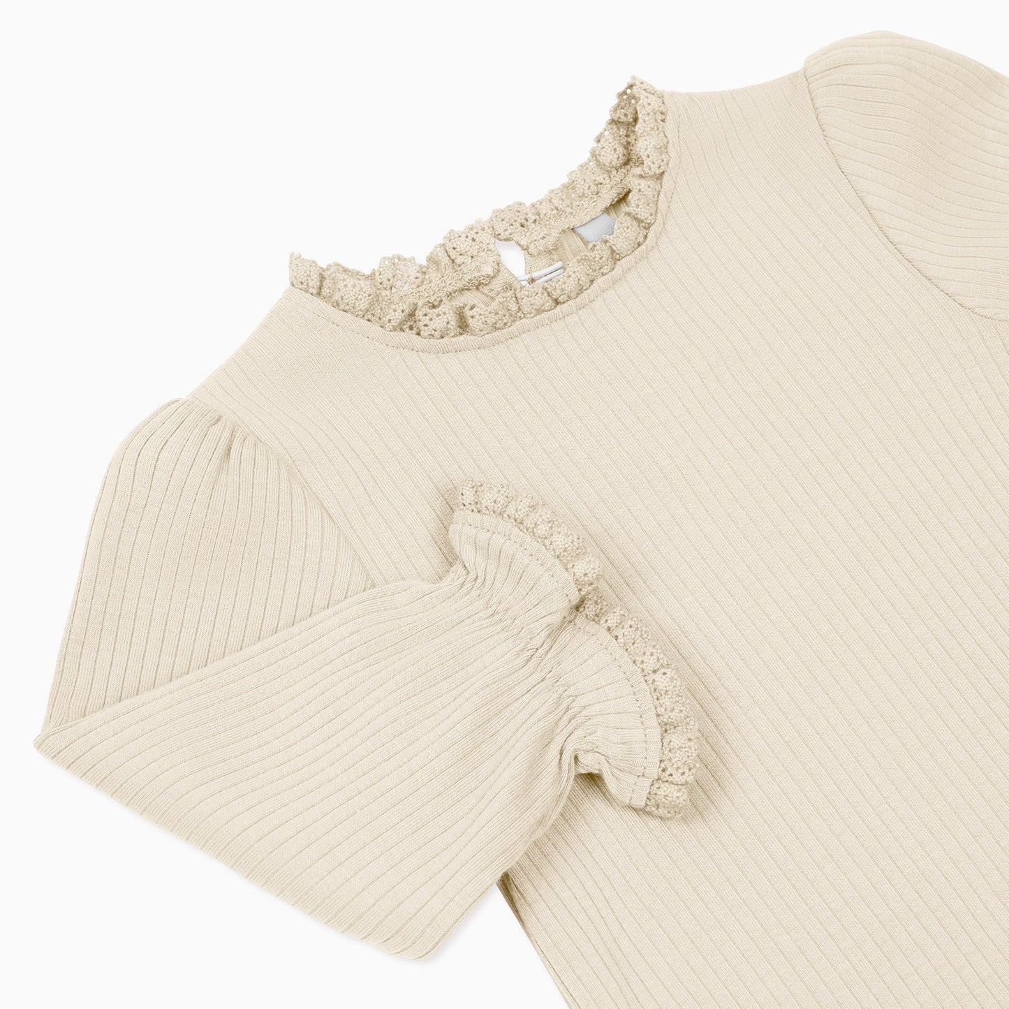 Frilled Ribbed Bodysuit - Ecru