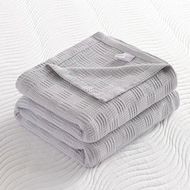100% Cotton Plaid Weave Blankets Single Double Queen King Size Lightweight Soft Blanket for All Season Bedspreads for Bed Sofa