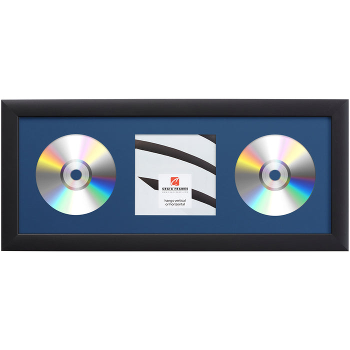 Contemporary Black Double CD Display Frame – Bottle Blue Mat