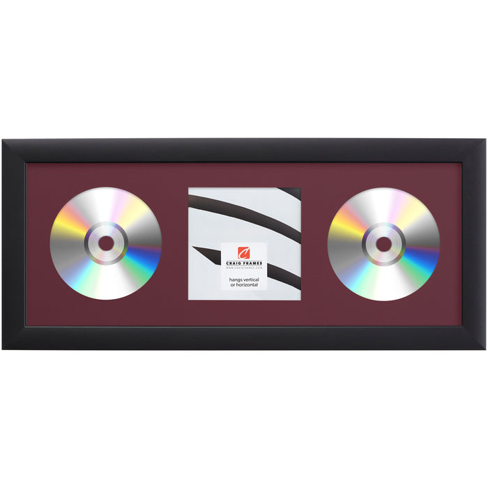 Contemporary Black Double CD Display Frame – Maroon Mat