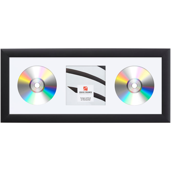 Contemporary Black Double CD Display Frame – Smooth White Mat