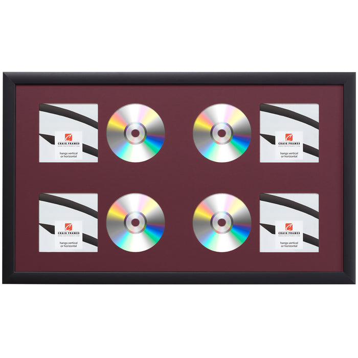 Contemporary Black Four CD Display Frame – Maroon Mat