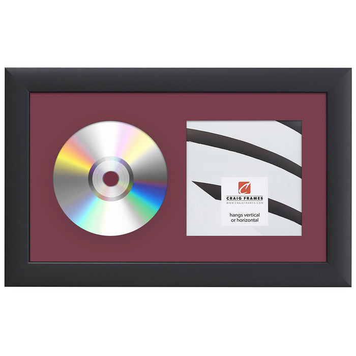 Contemporary Black Single CD Display Frame – Maroon Mat