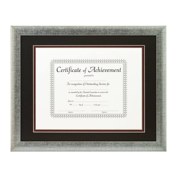 Contemporary Scratched Silver Document Frame – Black/Maroon Mat
