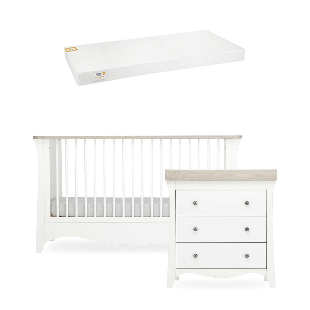 CuddleCo Clara 2 Piece Set 3-Drawer Dresser + Cot Bed - White/Ash