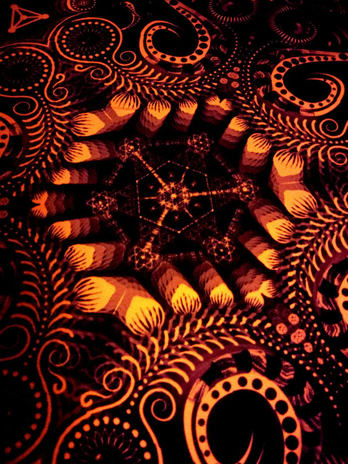 Fluro Neon Tapestry of "Triton's Compass" - UV Active - Orange