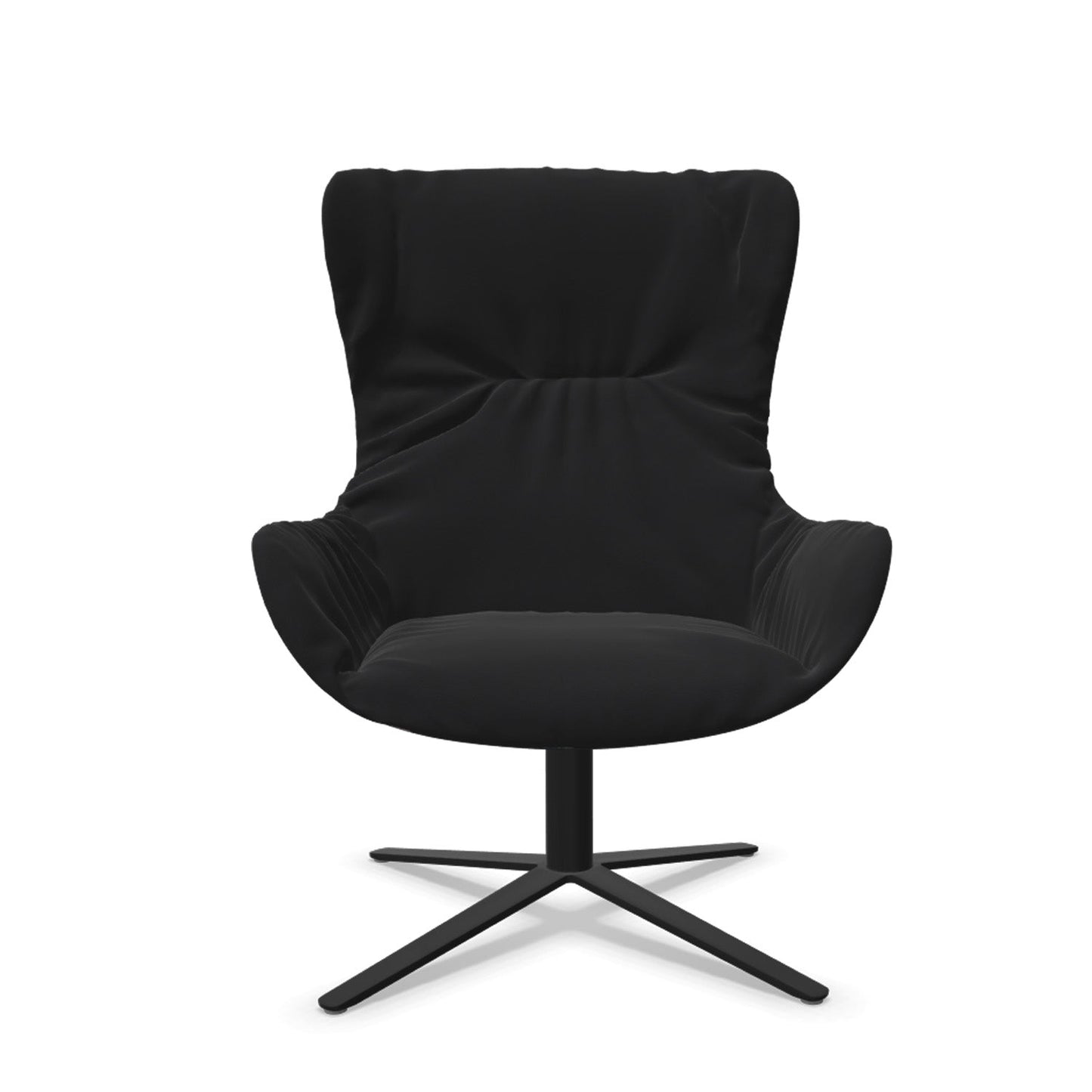 freifrau | leya cocktail wingback chair | x-base frame deep black | front - opium ebony 80001 | back - gobelin oasis