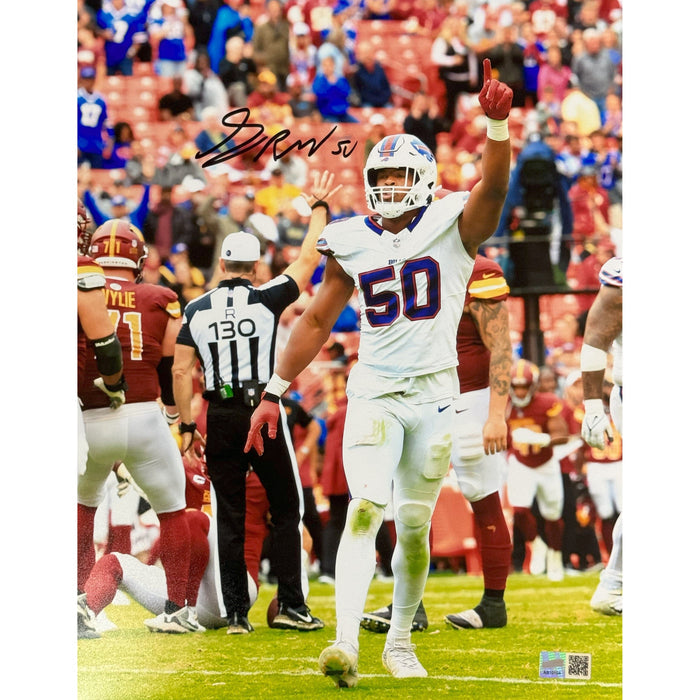 Greg Rousseau Signed Pointing vs Commanders Photo Signed Photos TSE Buffalo 11X14