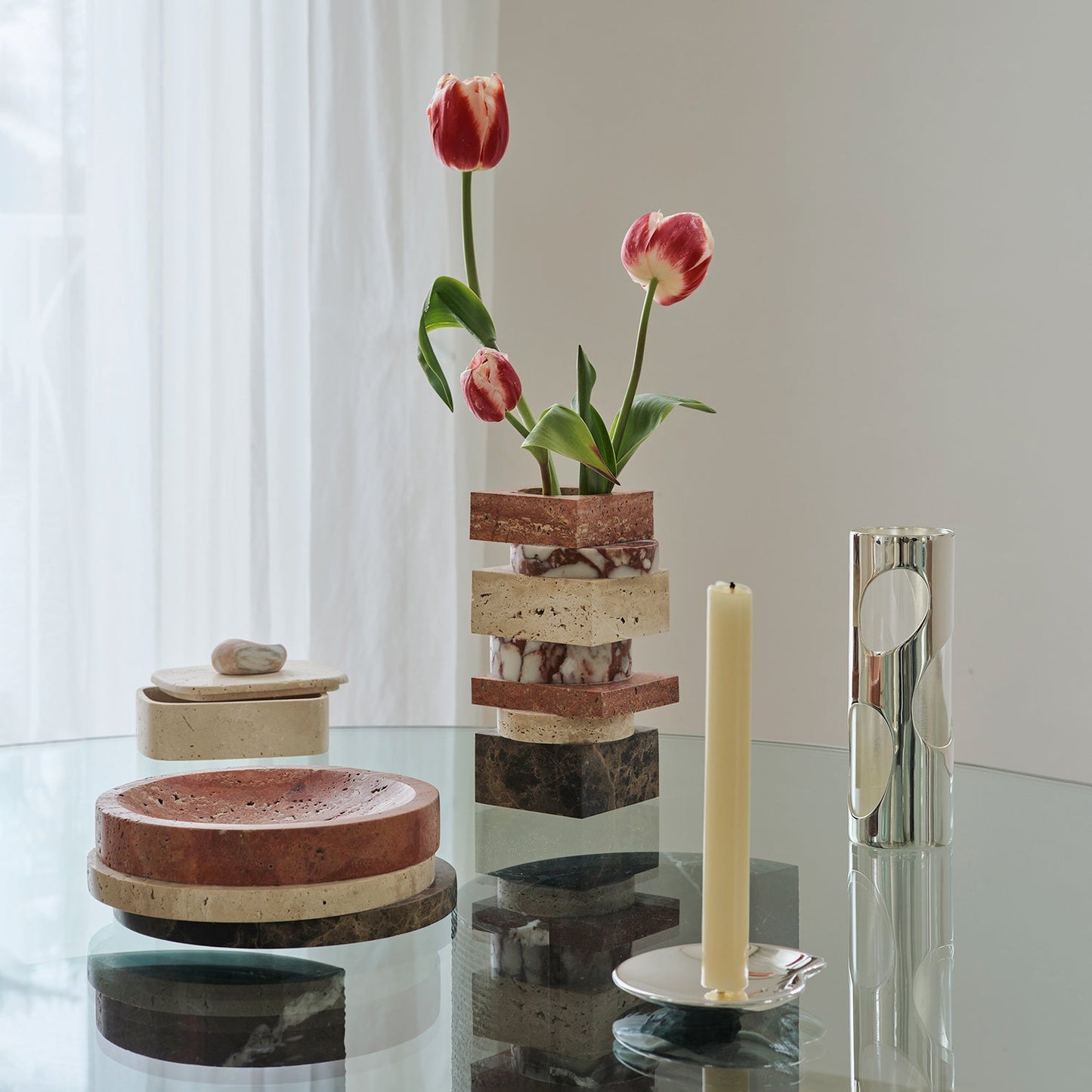 greg natale | pila bowl | travertine + emperador marble