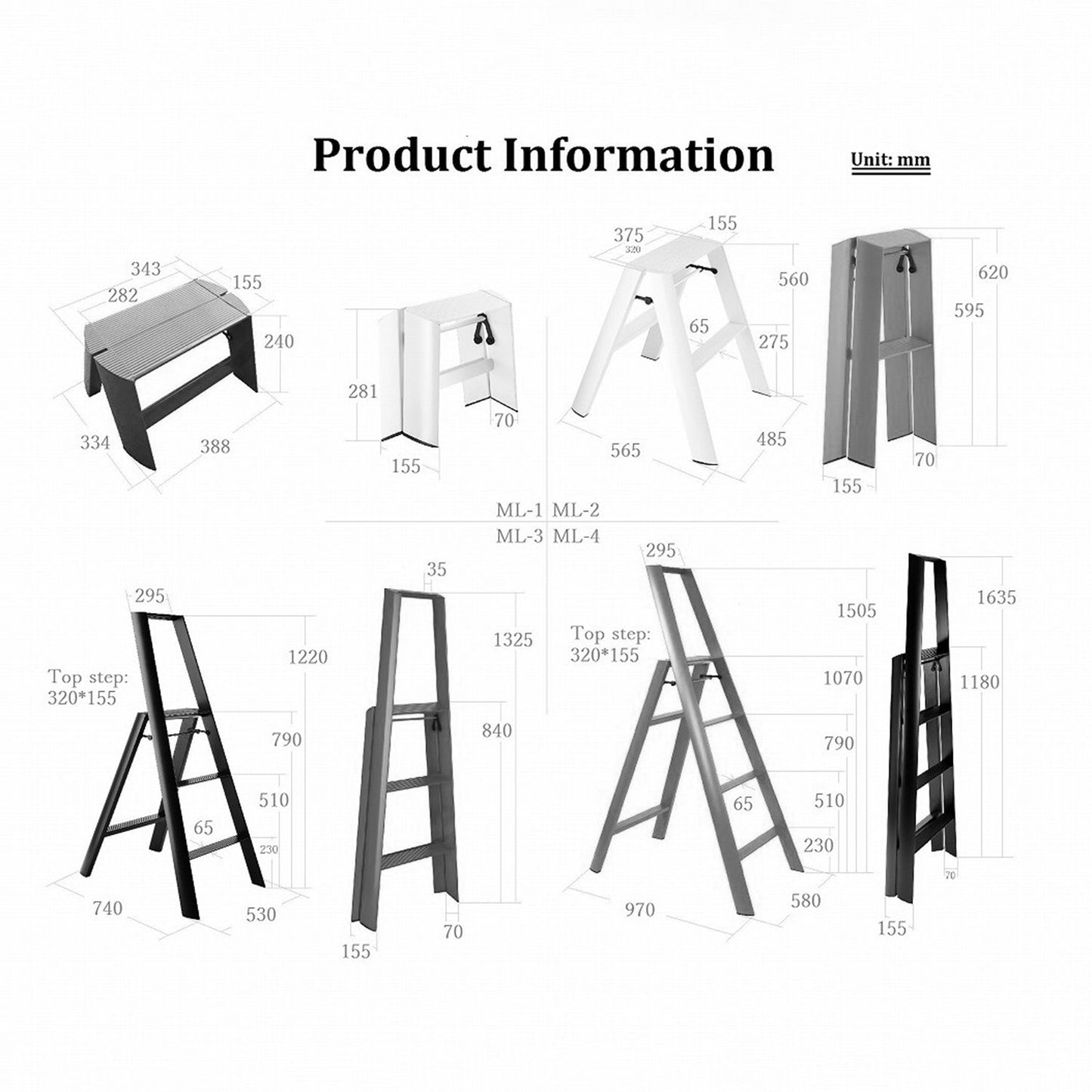 hasegawa | lucano 4 step ladder | white