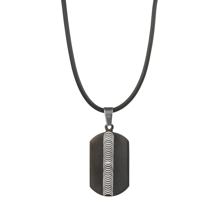 Stainless Steel & Black Plated Swirl Pattern Pendant on Rubber