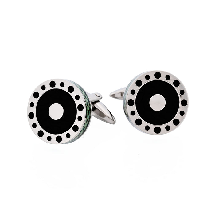 Stainless Steel & Green Carbon & Leather Cufflinks