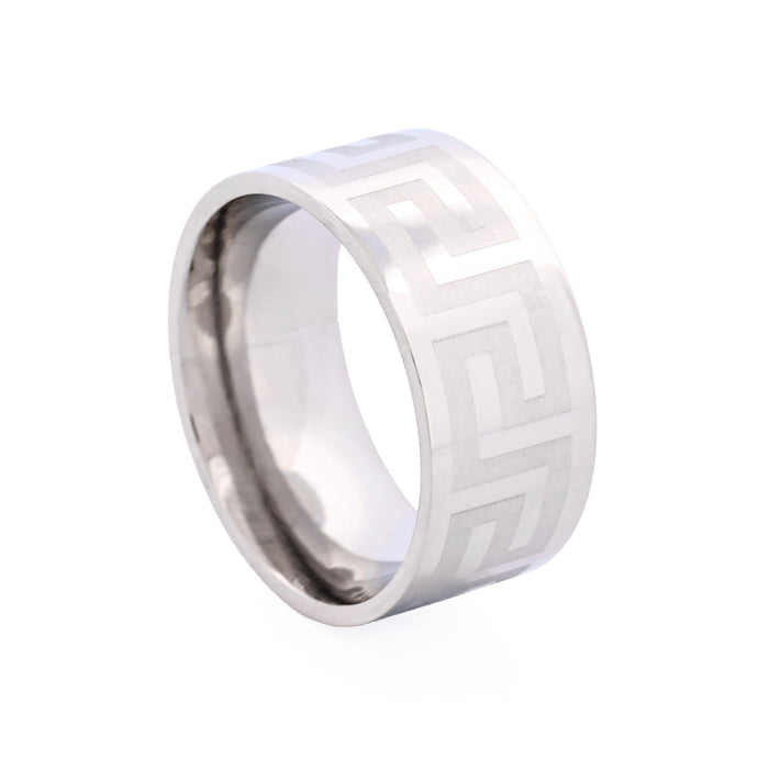 Stainless Steel with Greek Key Pattern Ring