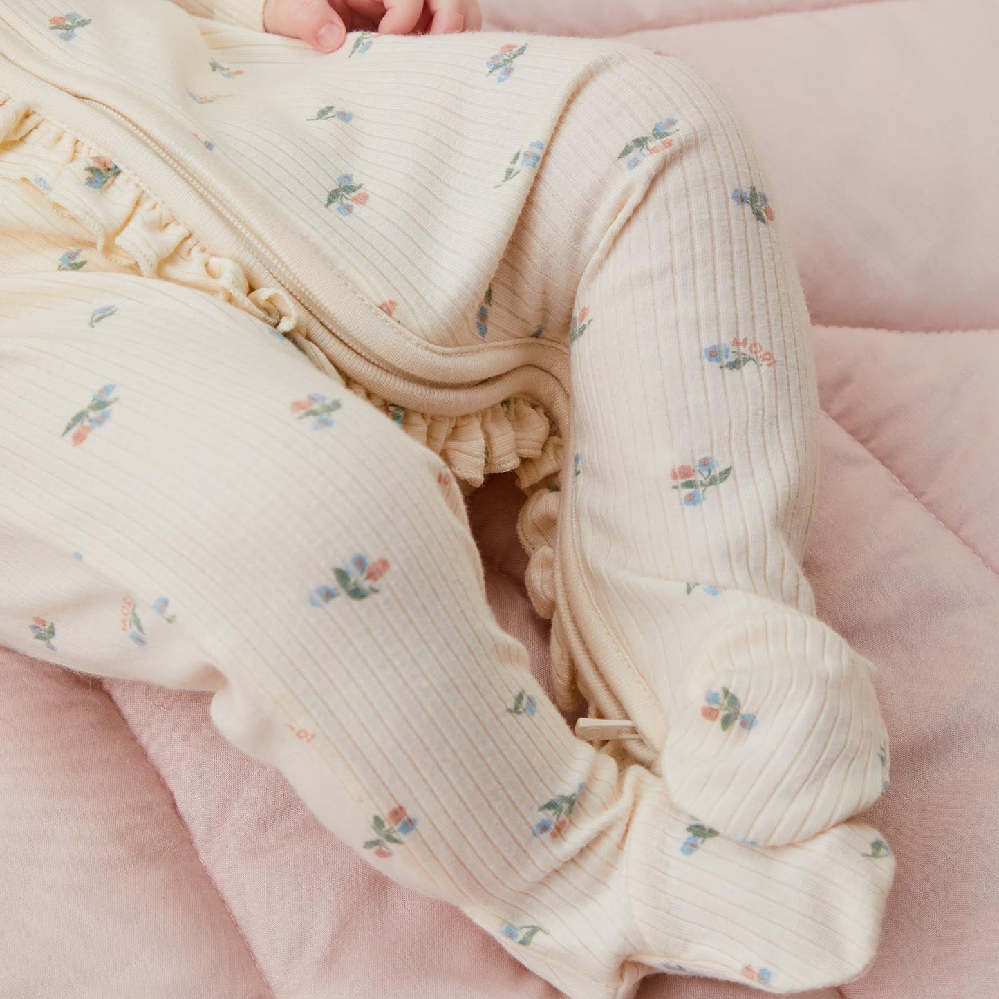 Floral Frilled Ribbed Clever Zip Sleepsuit