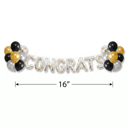 "Congrats" Silver Glitter Confetti Air-Filled Balloon Banner