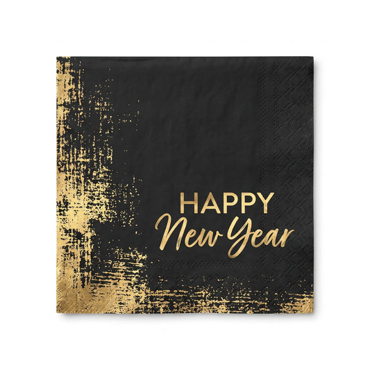 "Cheers for the New Year" Black and Gold Lunch Napkins - 6.5 In. x 6.5 In., 40-Pack