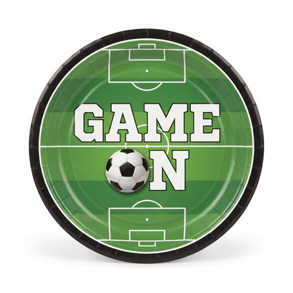 "Game On" Soccer Theme 7" Round Paper Plates - 20 Pack