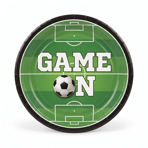"Game On" Soccer Theme 7" Round Paper Plates - 20 Pack