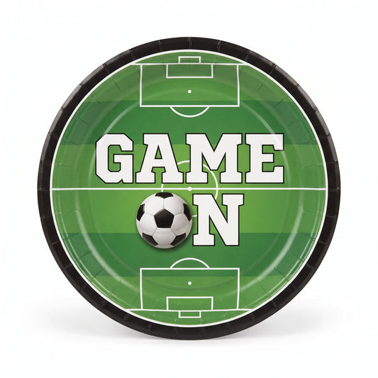 "Game On" Soccer Theme 7" Round Paper Plates - 20 Pack