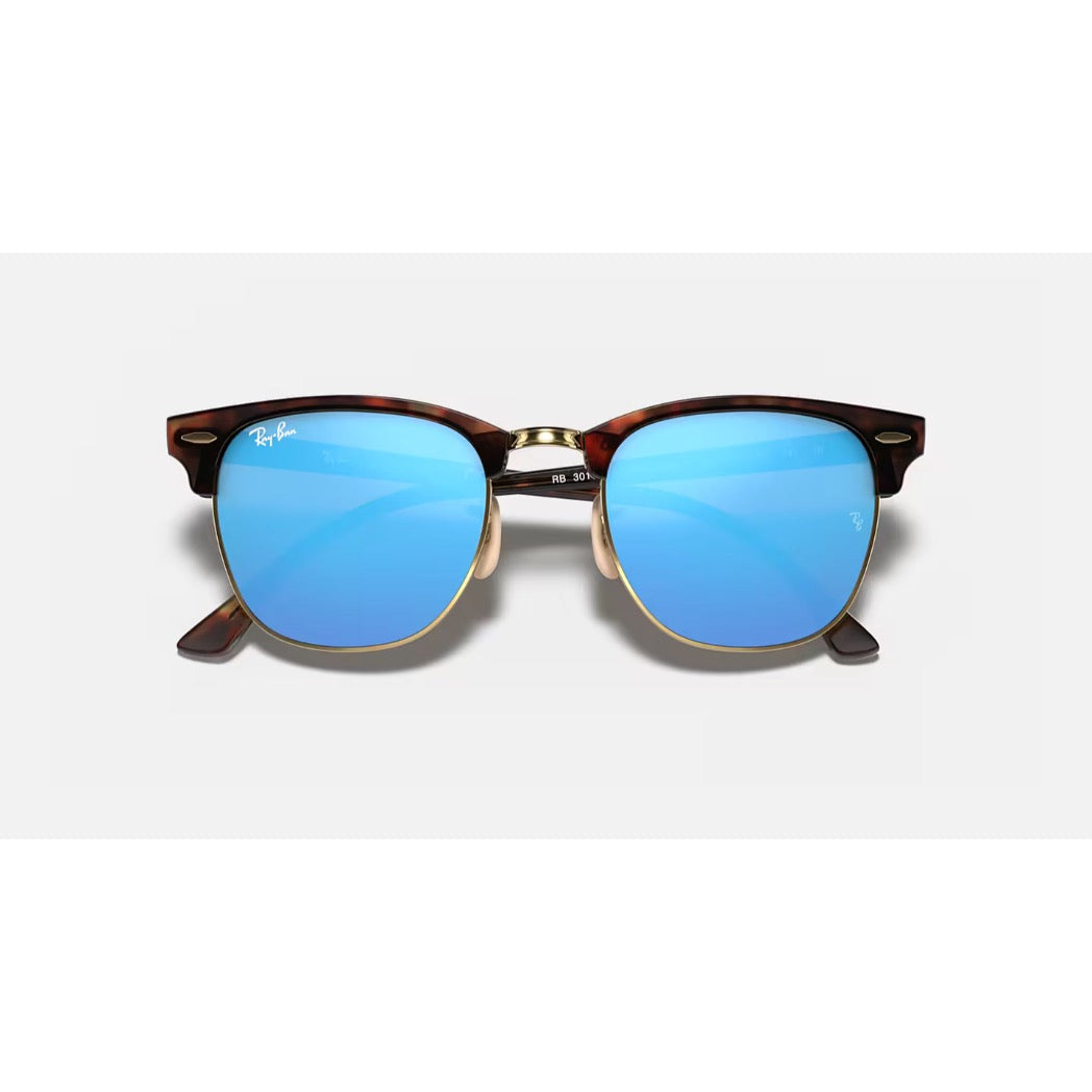 RAYBAN - CLUBMASTER | Matte Havana On Gold w/ Blue Flash