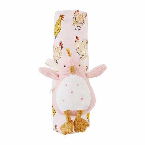 PINK CHICK SWADDLE AND RATTLE