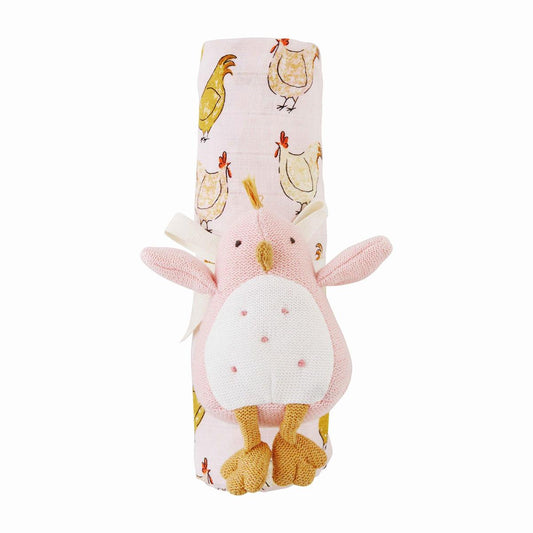 PINK CHICK SWADDLE AND RATTLE