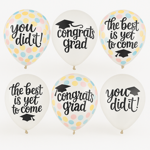 "Congrats Grad" Confetti Latex Balloons, 12-Inch, 6-Pack