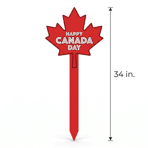 "Happy Canada Day" Yard Stake Sign, Red Maple Leaf, 34-Inch