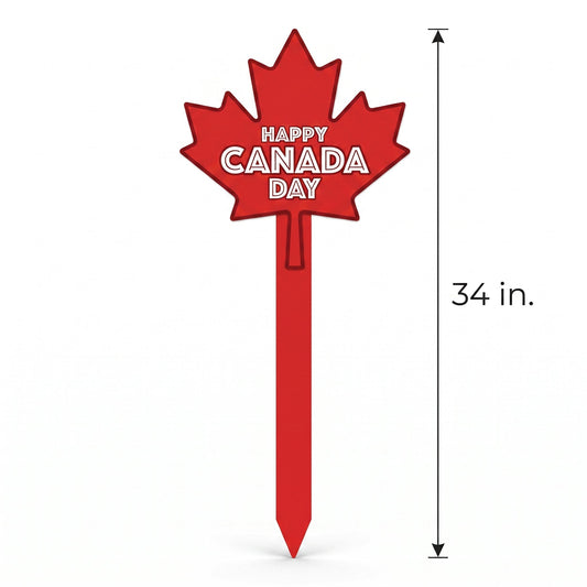 "Happy Canada Day" Yard Stake Sign, Red Maple Leaf, 34-Inch