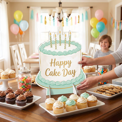"Happy Cake Day" Cardboard Easel Birthday Sign