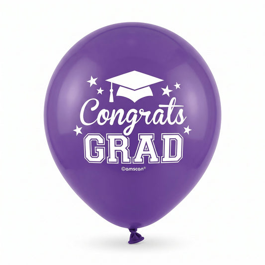 "Congrats Grad" Purple Latex Balloons, 12-Inch, 15-Pack