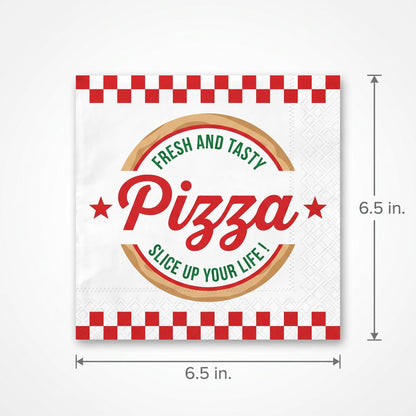 "Fresh and Tasty" Pizza Party Luncheon Napkins - 6.5 In. x 6.5 In. - 16 Pack