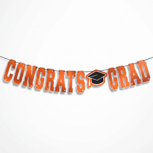 "Congrats Grad" Orange Letter Banner Decoration, 12-ft