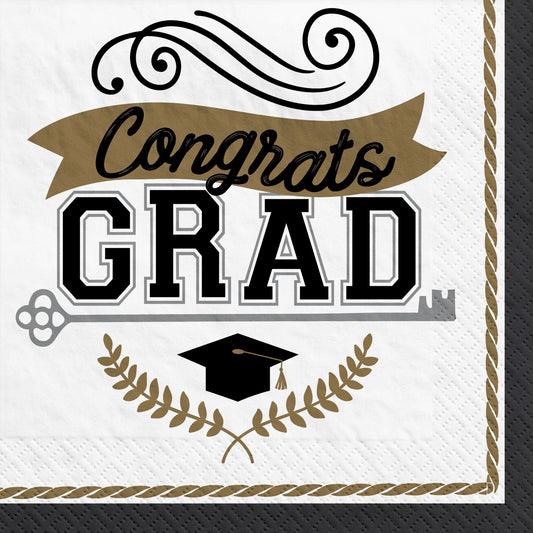 "Congrats Grad" Achievement is Key Beverage Napkins, 100-Pack - 5 In. X 5 In.