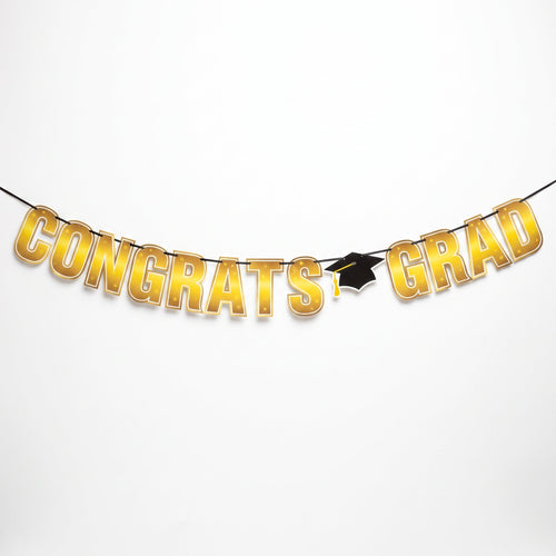 "Congrats Grad" Yellow Letter Banner Decoration for Graduation