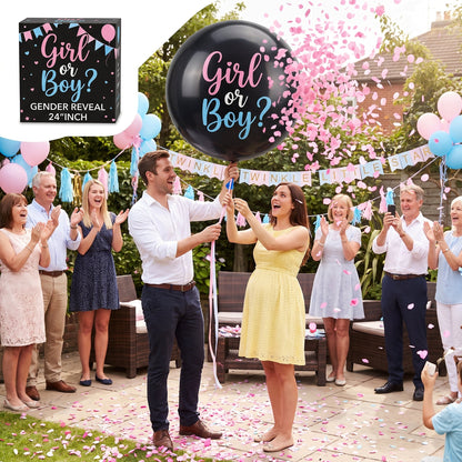 "Girl or Boy?" Gender Reveal Confetti Latex Balloon, 24-Inch