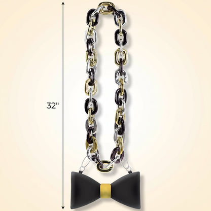 "Happy New Year" Light-Up Bow Tie Chain Necklace in Black, Gold, & Silver