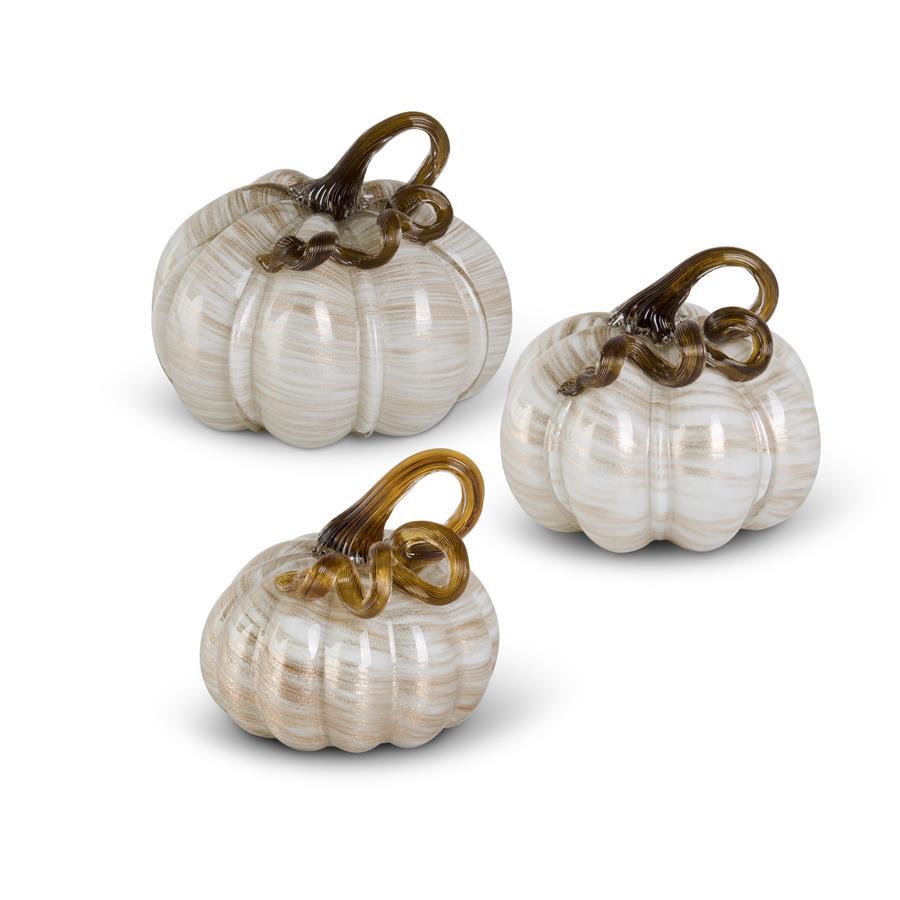 Handblown Glass Cream and Gold Swirl Pumpkin