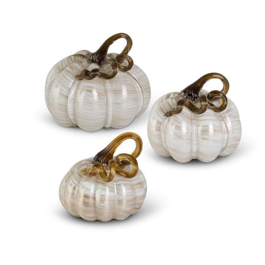 Handblown Glass Cream and Gold Swirl Pumpkin