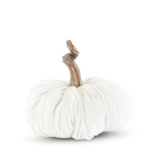 10 Inch White Velvet Stuffed Pumpkin w/Twist
