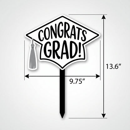 "Congrats Grad" White Lawn Sign with Stake