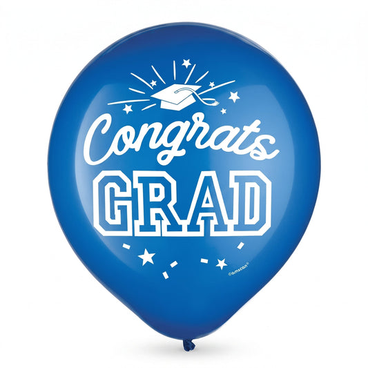 "Congrats Grad" Blue Latex Balloons - 12" Graduation Party Pack