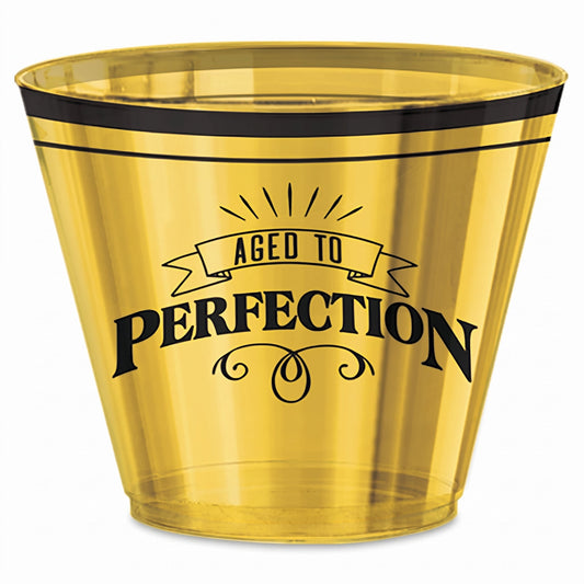 "Aged To Perfection" Gold Birthday Plastic Cups - 9 oz, 30 Pack