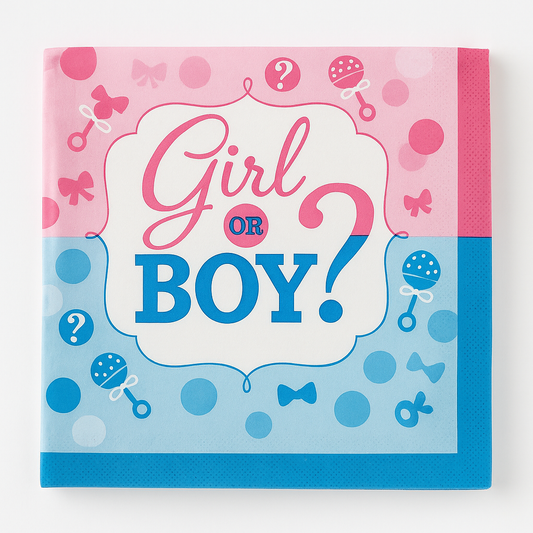 "Girl or Boy?" Gender Reveal Beverage Napkins - 16-Pack - 5 In. X 5 In.