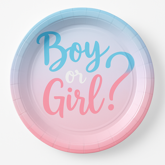 "Boy or Girl?" 7-Inch Round Baby Shower Plates - 7 in. - 8 Pack