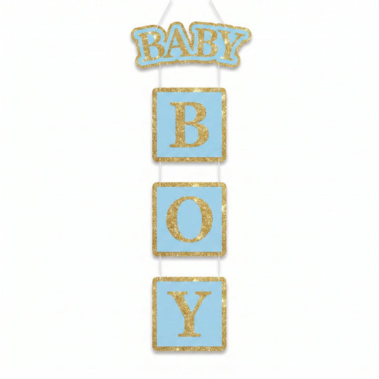 "Baby Boy" Glitter Hanging Sign Decoration for Baby Showers