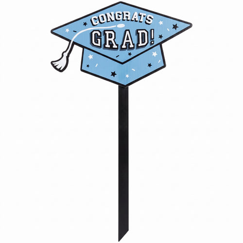 "Congrats Grad" Powder Blue Lawn Sign Decoration for Graduation