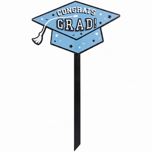 "Congrats Grad" Powder Blue Lawn Sign Decoration for Graduation