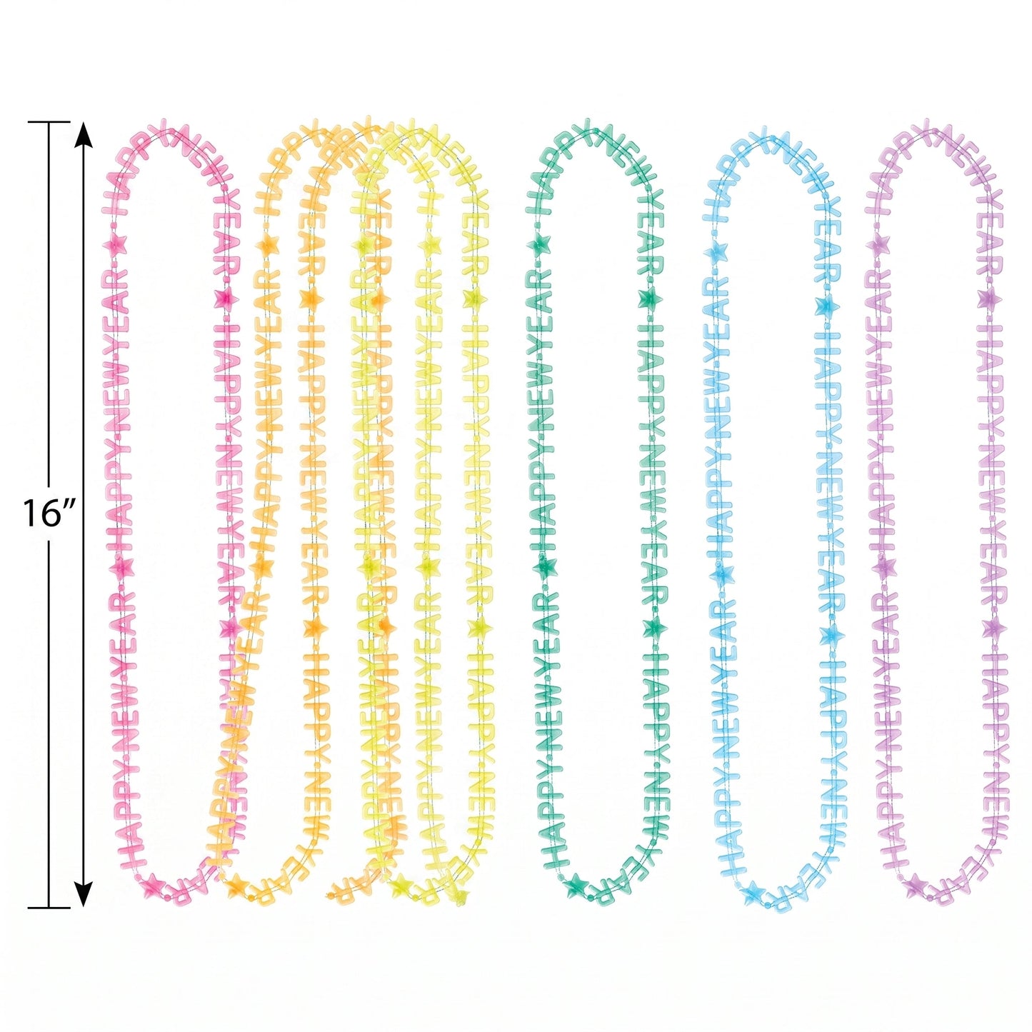 "Happy New Year" Glow-in-the-Dark Necklace Set - Multi-Colored, 6-Pack